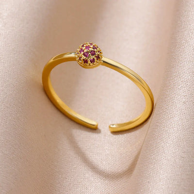 Mini Water Drop Zircon Ring Stainless Steel Gold Color — Adjustable Elegance