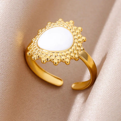 Mini Water Drop Zircon Ring Stainless Steel Gold Color — Adjustable Elegance
