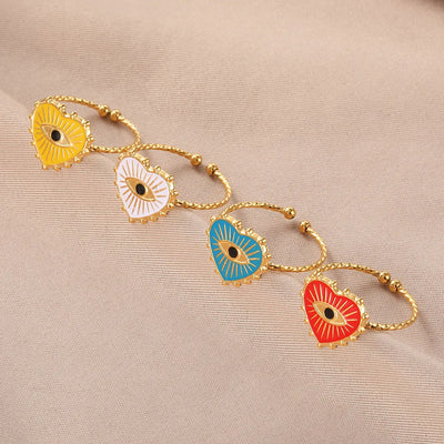 GATTVICT Fashion Turkey Evil Eye Heart Open Rings For Women Ring Turkish Eye Joints Gold Color Rings Men Stainless Steel Jewelry
