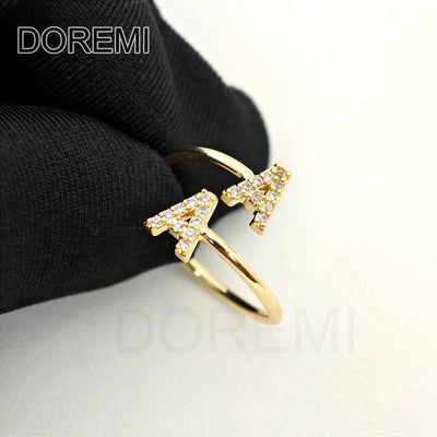DOREMI Double Initial Letter White Zircon Letter Ring Custom Jewelry Initial Women Stagger Ring Gift Jewelry