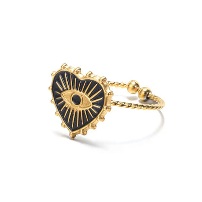 GATTVICT Fashion Turkey Evil Eye Heart Open Rings For Women Ring Turkish Eye Joints Gold Color Rings Men Stainless Steel Jewelry