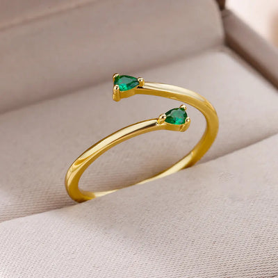 Mini Water Drop Zircon Ring Stainless Steel Gold Color — Adjustable Elegance