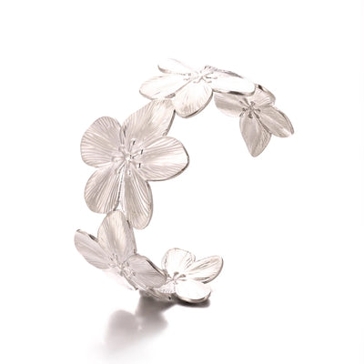 Flower Chunky Opening Bangles For Women Waterproof Stainless Steel Flowers Wide Bracelet