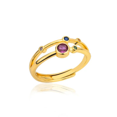 Zircon Crystal Stone Rainbow Rings For Women Stainless Steel Gold Color Wedding Couple Ring Christmas Jewelry Gift Bijoux Femme