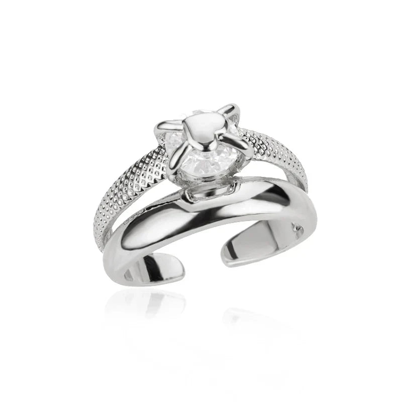Zircon Crystal Stone Rainbow Rings For Women Stainless Steel Gold Color Wedding Couple Ring Christmas Jewelry Gift Bijoux Femme