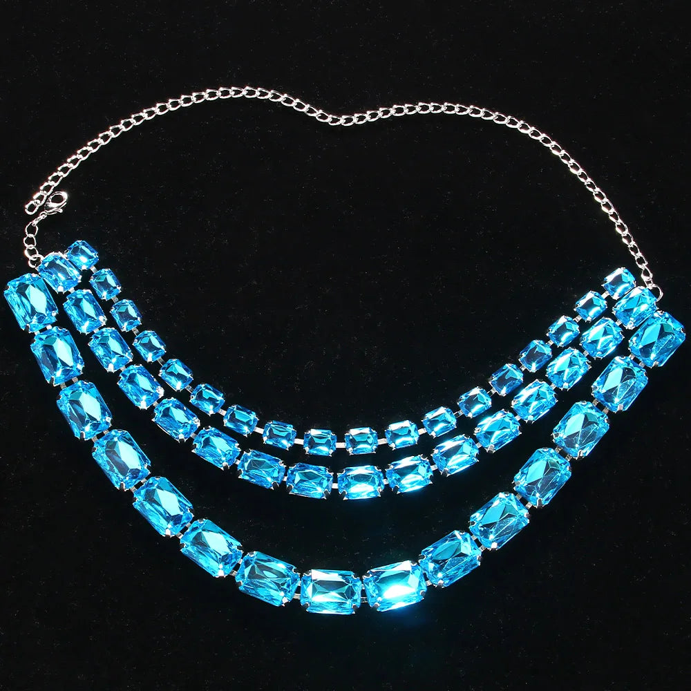 Stonefans Colourful Square Jewelry Set Choker Statement Accessories Fashion Geometric Rhinestone Necklace Ring Set for Women