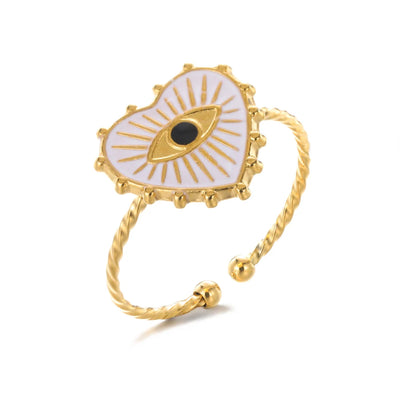 GATTVICT Fashion Turkey Evil Eye Heart Open Rings For Women Ring Turkish Eye Joints Gold Color Rings Men Stainless Steel Jewelry