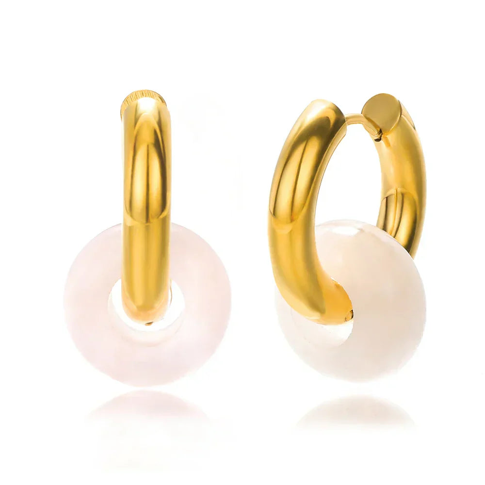 Natural Stone Drop Earrings for Women Stainless Steel Gold Color Opal Round Earrings Party Christmas Fashion Jewerly Gift Femme