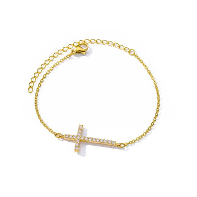 Unisex Gold Stainless Steel Crystal Cross Bracelet