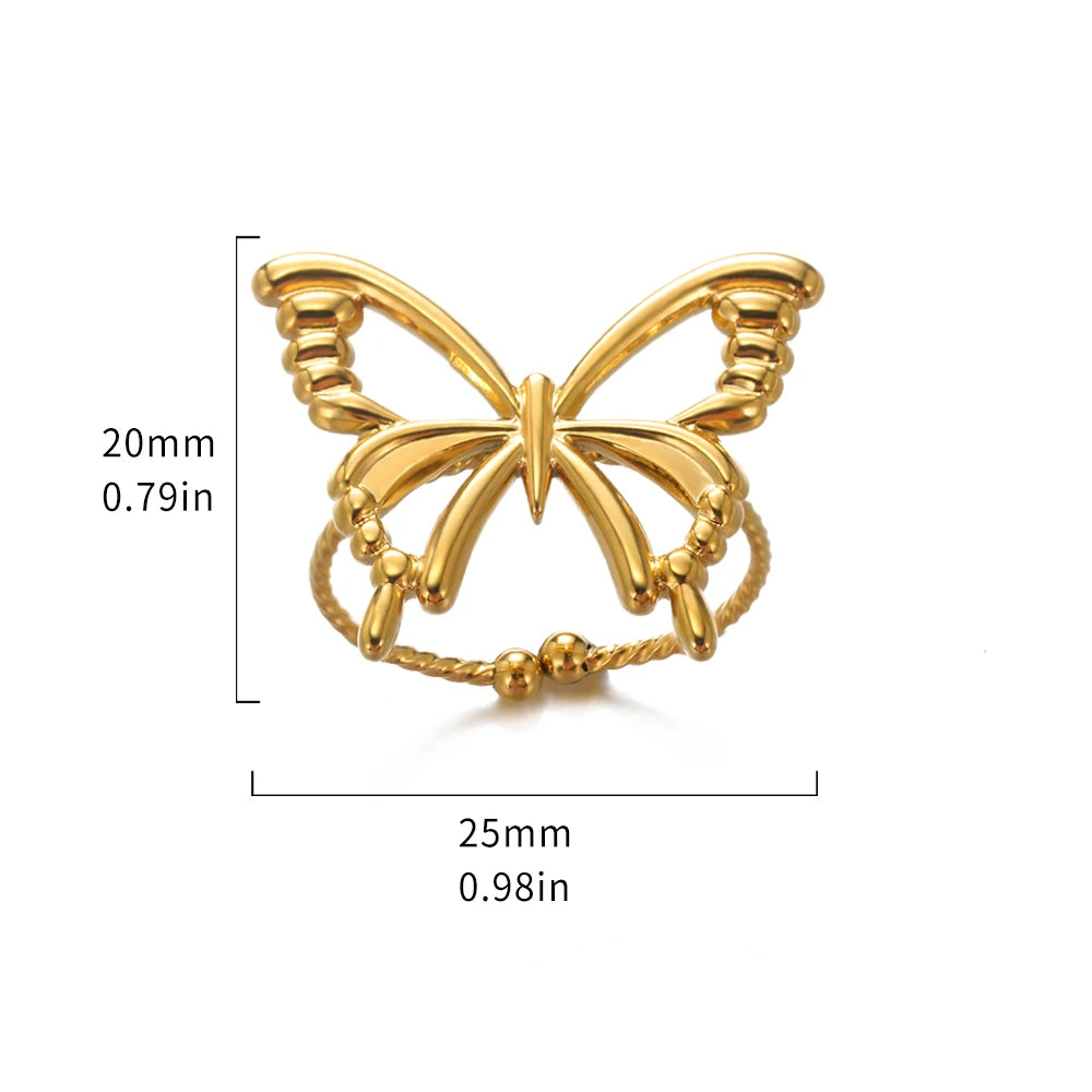 Fashion Butterfly Ring For Women Gold Color Stainless Steel Adjustable Finger Ring Y2k Jewelry Wedding Party Gift