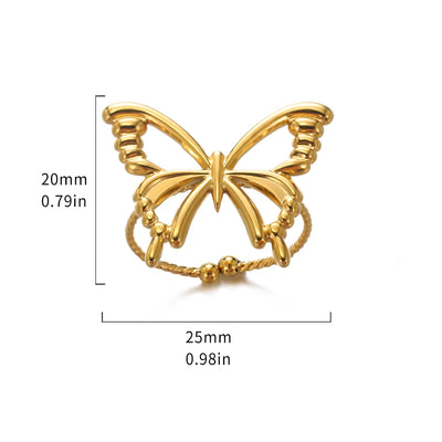 Fashion Butterfly Ring For Women Gold Color Stainless Steel Adjustable Finger Ring Y2k Jewelry Wedding Party Gift