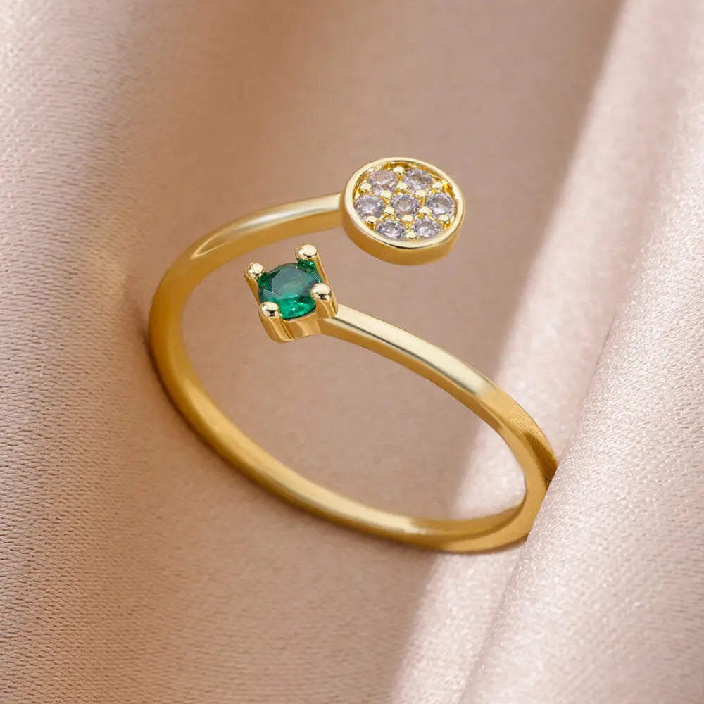 Mini Water Drop Zircon Ring Stainless Steel Gold Color — Adjustable Elegance