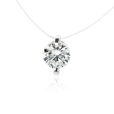 Fishing Line Necklace Invisible Choker Rhinestone Zircon on white background highlighting pendant detail. 