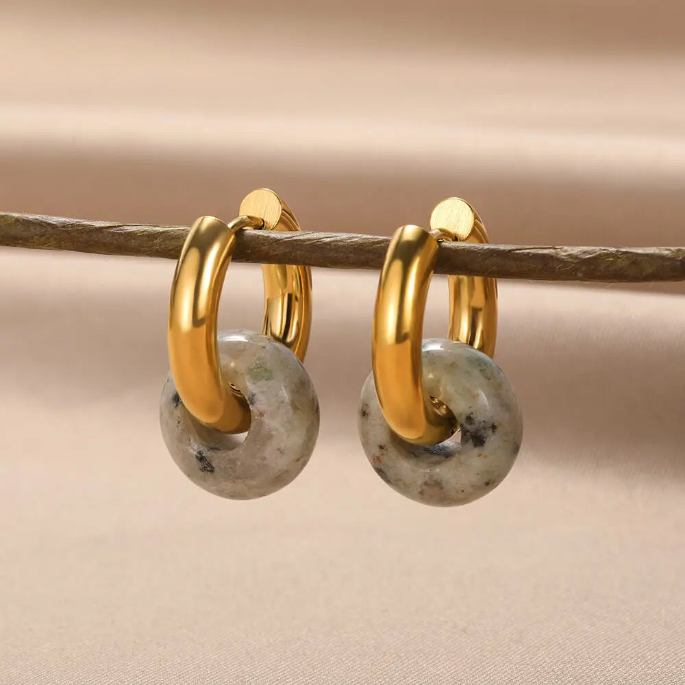 Natural Stone Drop Earrings for Women Stainless Steel Gold Color Opal Round Earrings Party Christmas Fashion Jewerly Gift Femme