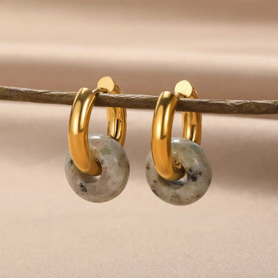 Natural Stone Drop Earrings for Women Stainless Steel Gold Color Opal Round Earrings Party Christmas Fashion Jewerly Gift Femme