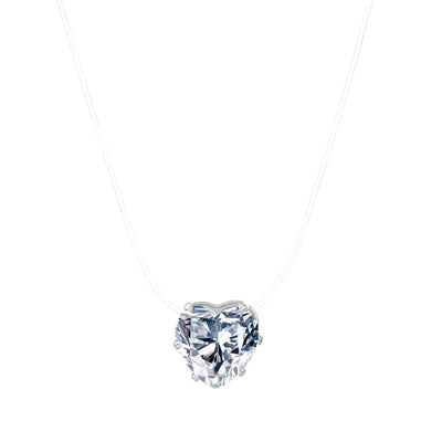 Transparent Fishing Line Necklace for Women Invisible Chain Clavicle Chain Rhinestone Zircon Heart Choker Trendy Jewelry