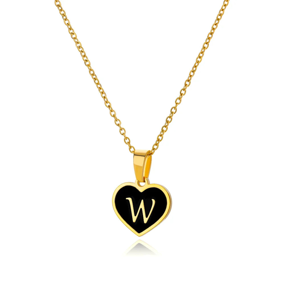 Collares con letras iniciales para mujer, cadena de clavícula, colgante de corazón, alfabeto, joyería de acero inoxidable, regalo