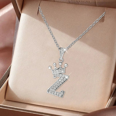 Luxury Stainless Steel Cubic Zirconia Name Crown Letter Pendant Necklace For Women Hip Hop Punk Girl Alphabet Fashion Jewelry