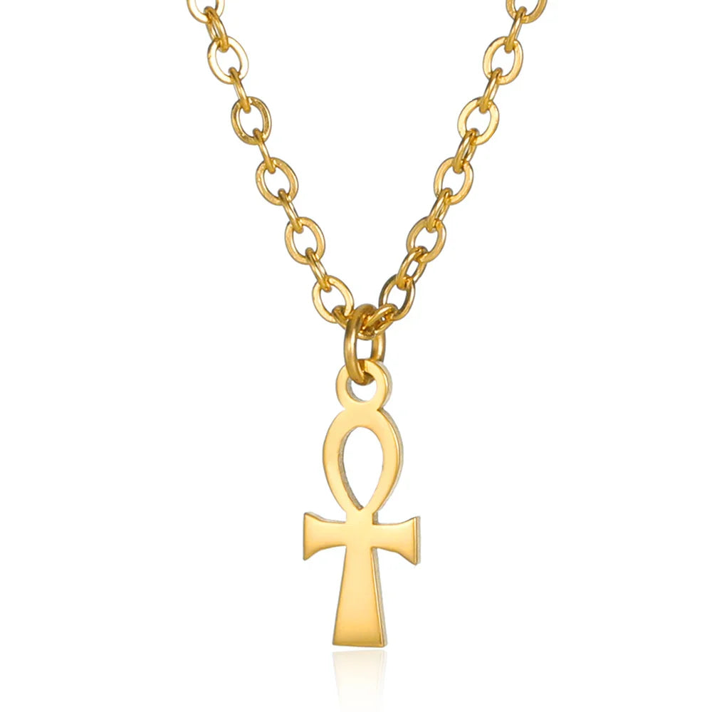 Cross Necklace For Women Classic Cross Collar Gold Color Egyptian Nile Ankh Choker Stainless Steel Chain Aesthetic Jewelry Gift