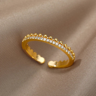 Mini Water Drop Zircon Ring Stainless Steel Gold Color — Adjustable Elegance