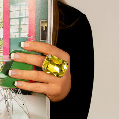 Stone Fans Gorgeous Rectangle Crystal Large Rings Statement Colorful Champagne Jewelry Adjustable Exaggerated Ring for Women