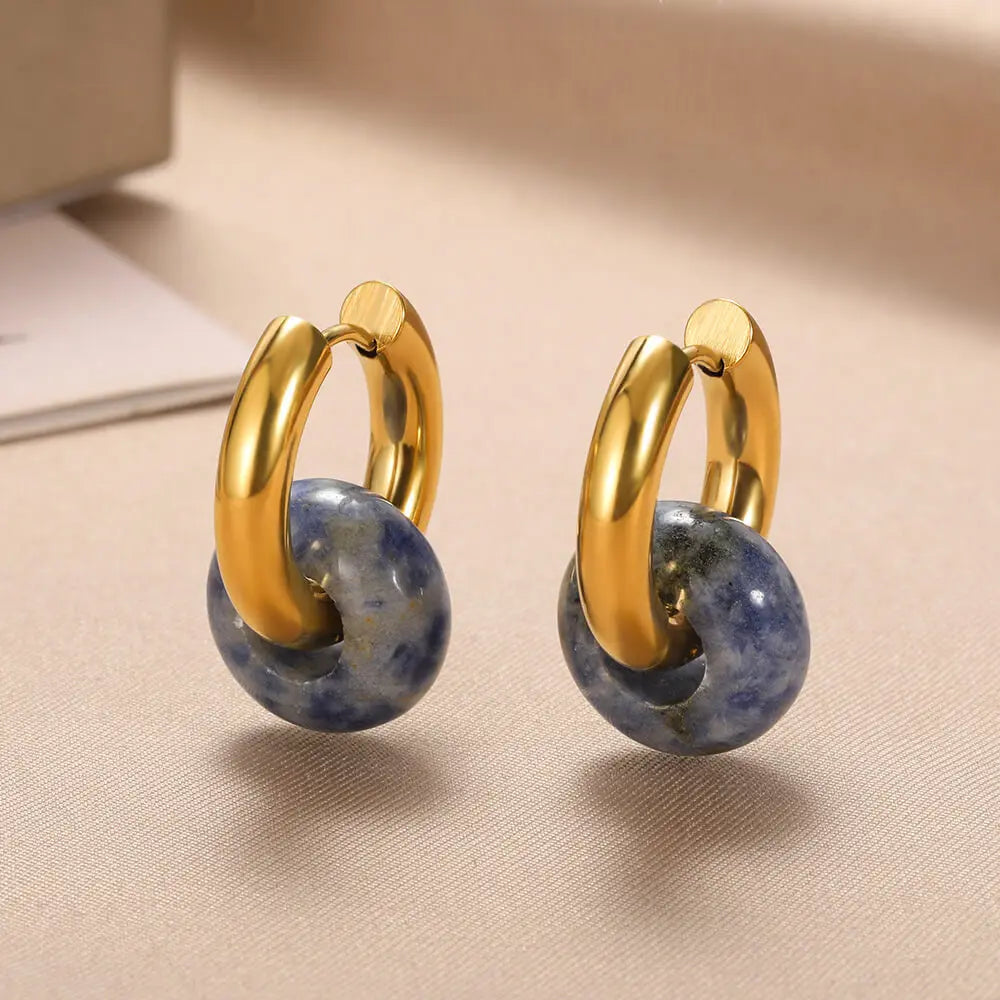 Natural Stone Drop Earrings for Women Stainless Steel Gold Color Opal Round Earrings Party Christmas Fashion Jewerly Gift Femme