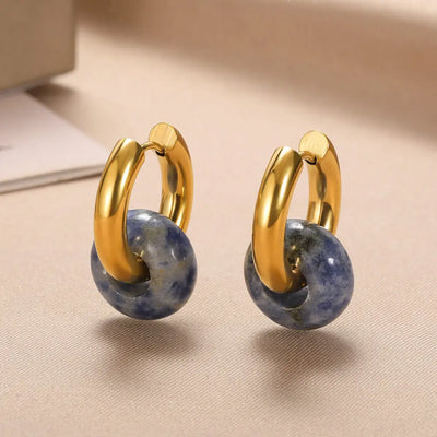 Natural Stone Drop Earrings for Women Stainless Steel Gold Color Opal Round Earrings Party Christmas Fashion Jewerly Gift Femme