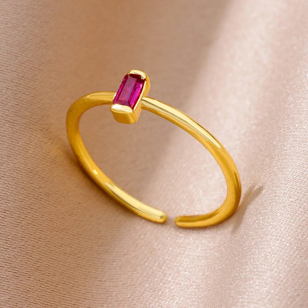 Mini Water Drop Zircon Ring Stainless Steel Gold Color — Adjustable Elegance