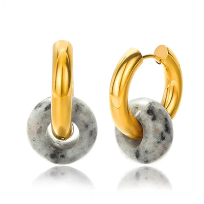 Natural Stone Drop Earrings for Women Stainless Steel Gold Color Opal Round Earrings Party Christmas Fashion Jewerly Gift Femme