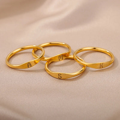 Initial A-Z Letter Rings For Women Stainless Steel Ring Alphabet Name Finger Ring Punk Christmas Jewelry Gift Bijoux Femme