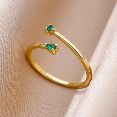 Mini Water Drop Zircon Ring Stainless Steel Gold Color — Adjustable Elegance
