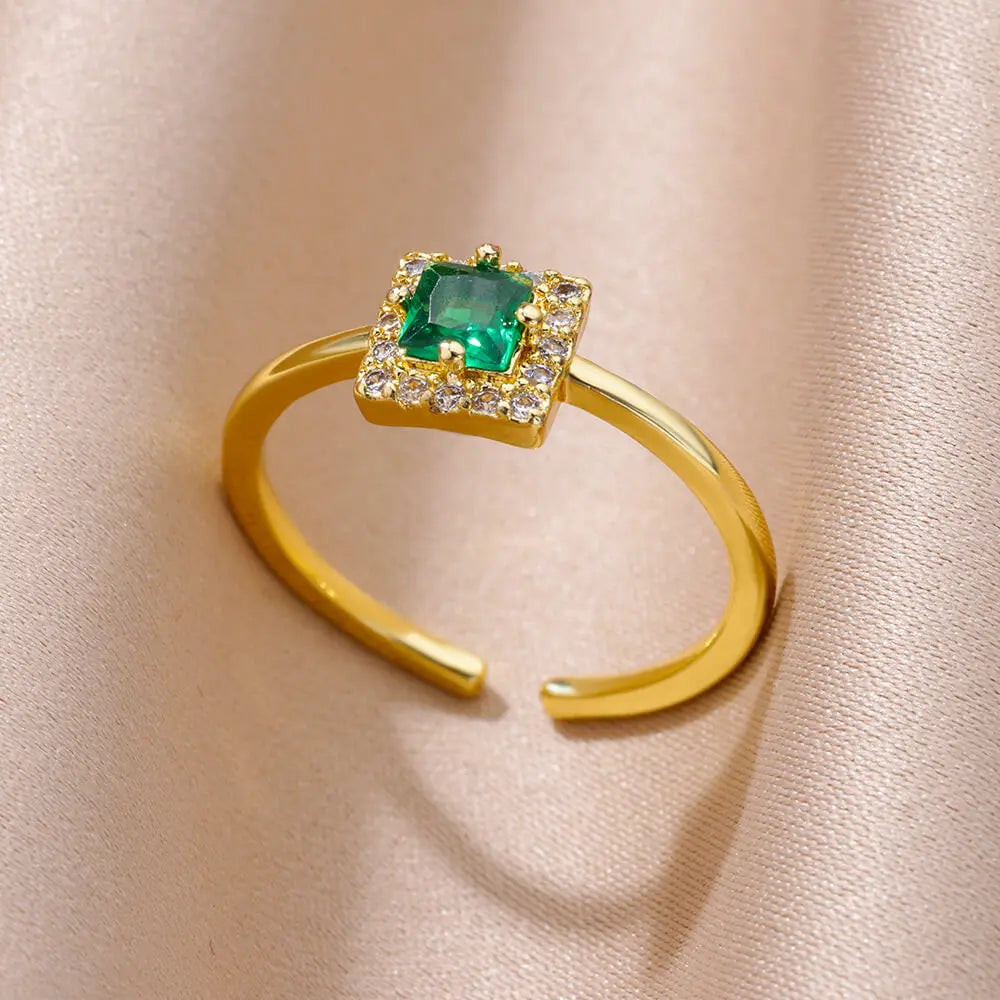 Mini Water Drop Zircon Ring Stainless Steel Gold Color — Adjustable Elegance