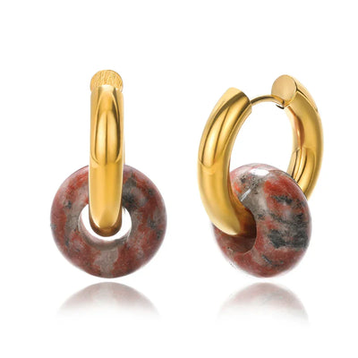 Natural Stone Drop Earrings for Women Stainless Steel Gold Color Opal Round Earrings Party Christmas Fashion Jewerly Gift Femme