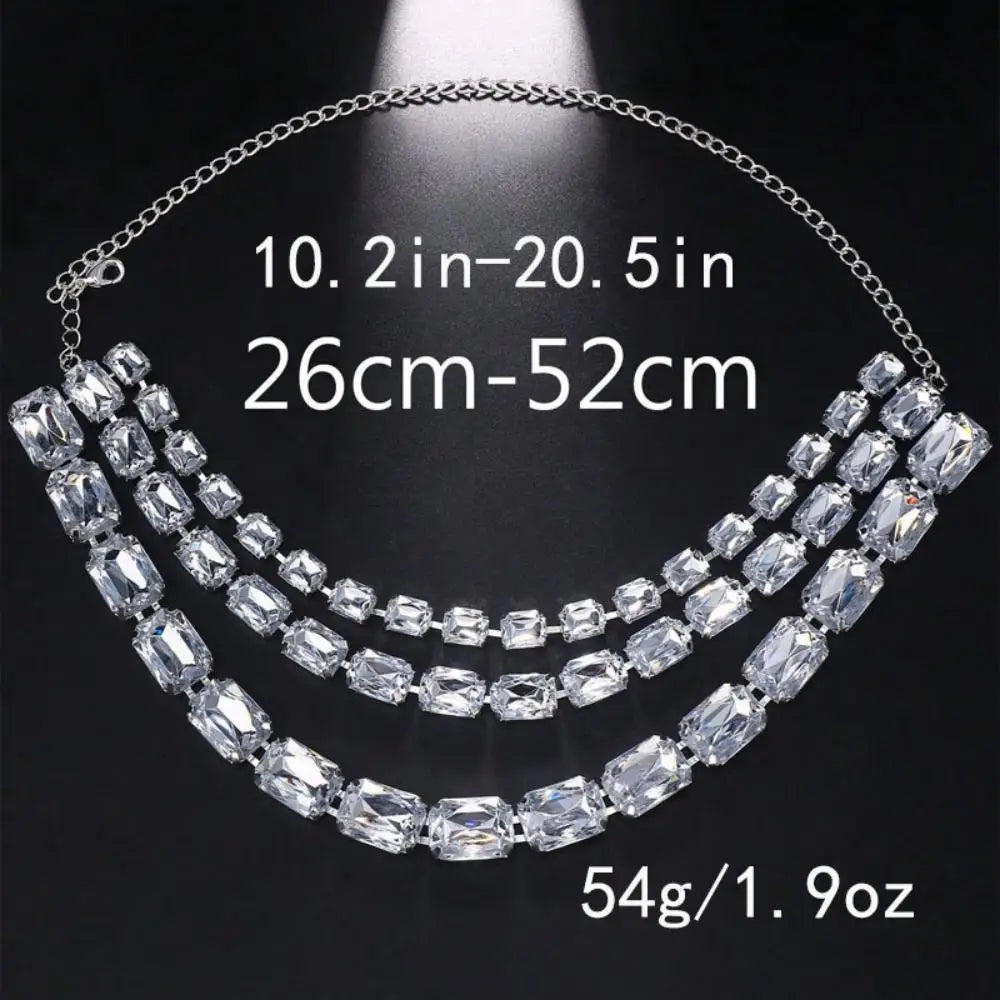 Stonefans Colourful Square Jewelry Set Choker Statement Accessories Fashion Geometric Rhinestone Necklace Ring Set for Women
