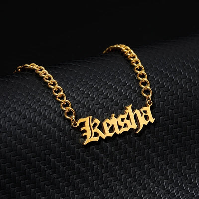 Collar personalizado con nombre en inglés antiguo, cadena cubana de acero inoxidable, colgante personalizado hecho a mano, joyería de moda para fiestas, regalos