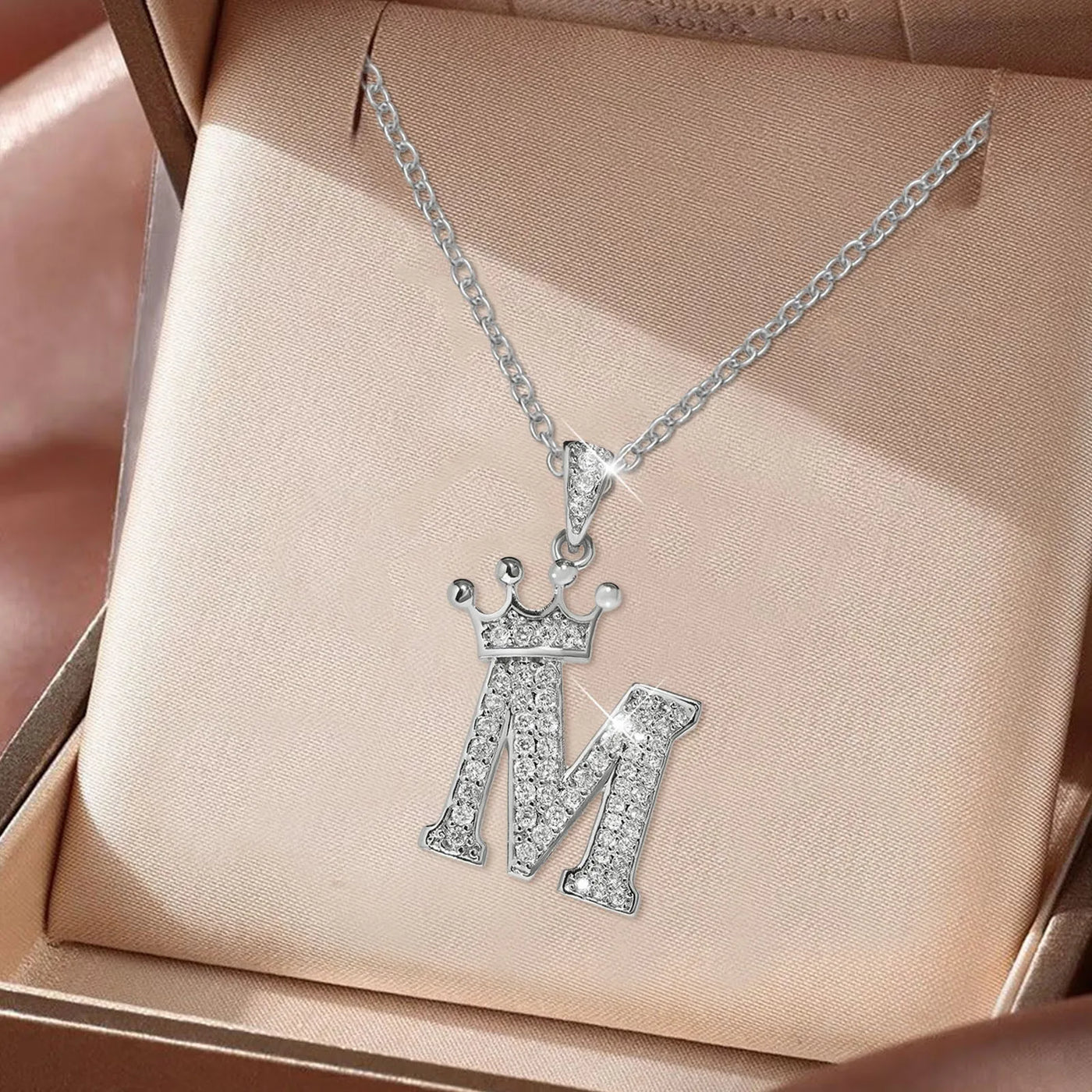 Luxury Stainless Steel Cubic Zirconia Name Crown Letter Pendant Necklace For Women Hip Hop Punk Girl Alphabet Fashion Jewelry