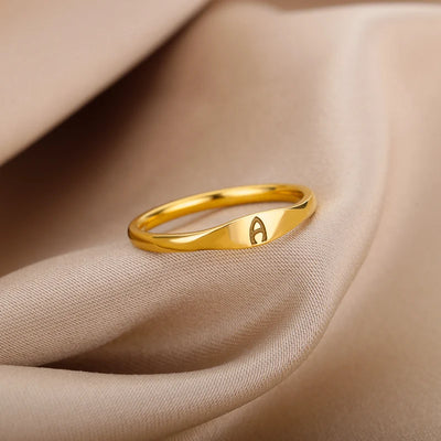 Initial A-Z Letter Rings For Women Stainless Steel Ring Alphabet Name Finger Ring Punk Christmas Jewelry Gift Bijoux Femme