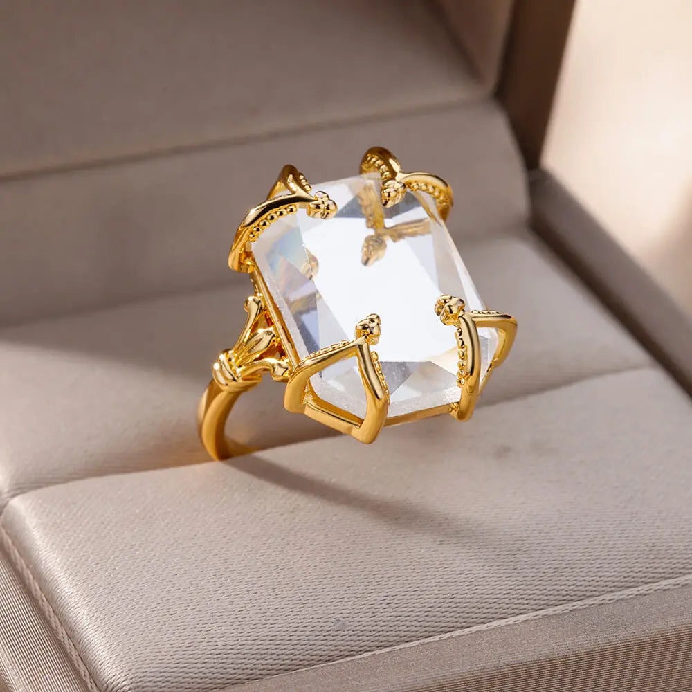 Gold-Plated Zircon Square Ring Stainless Steel – Wrapped Fashion Ring 2025