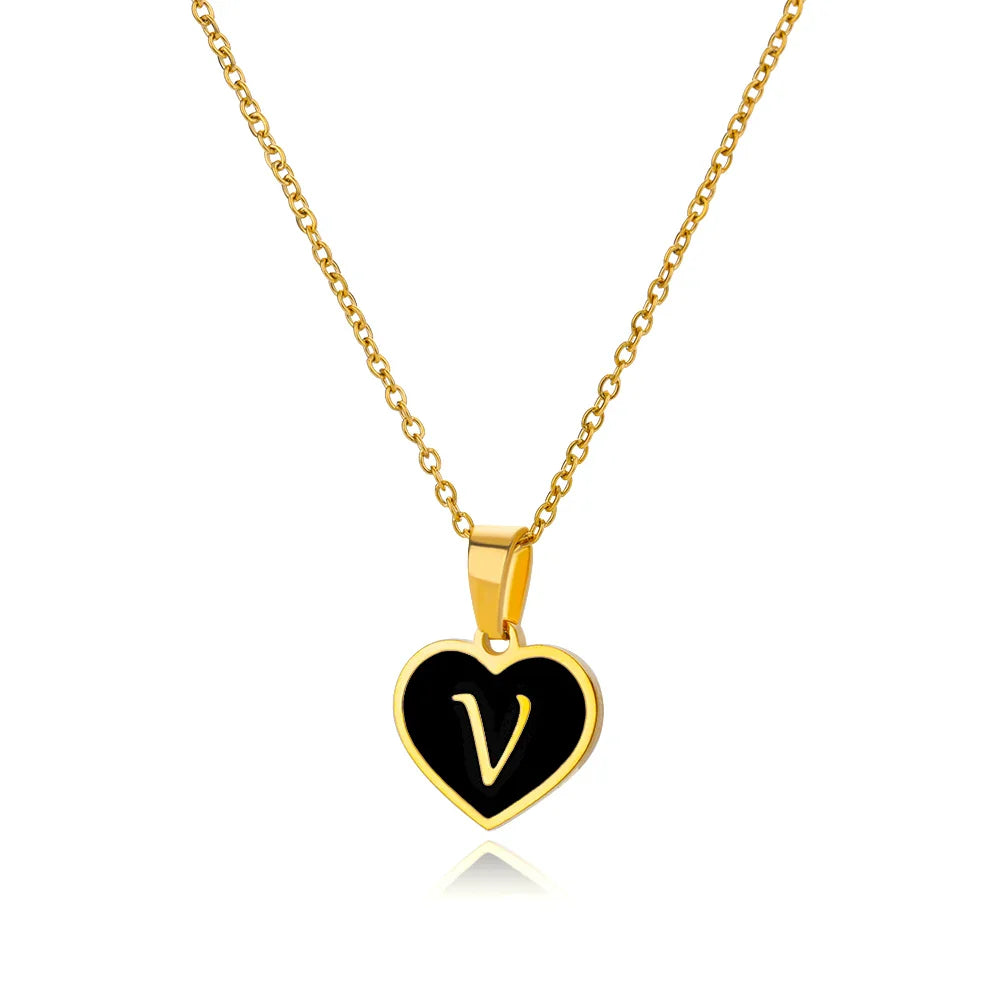 Collares con letras iniciales para mujer, cadena de clavícula, colgante de corazón, alfabeto, joyería de acero inoxidable, regalo