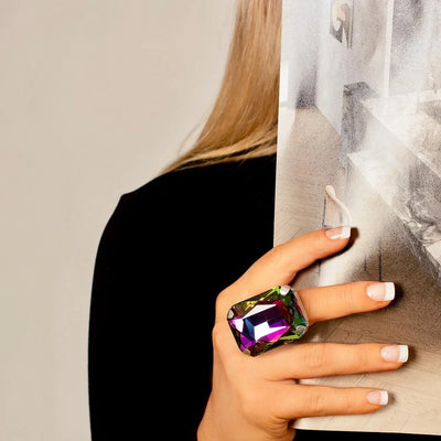Stone Fans Gorgeous Rectangle Crystal Large Rings Statement Colorful Champagne Jewelry Adjustable Exaggerated Ring for Women