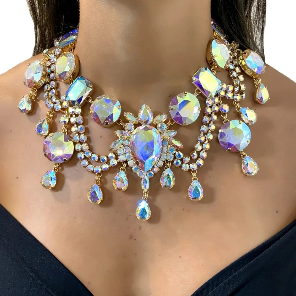 Stonefans Yellow Rhinestone Statement Choker Necklace for Women Exaggerated Water Drop Crystal Collar Choker Christmas Jewelry