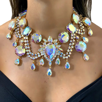 Stonefans Yellow Rhinestone Statement Choker Necklace for Women Exaggerated Water Drop Crystal Collar Choker Christmas Jewelry