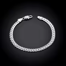 5MM 925 Sterling Silver Chain Bracelet with lobster clasp on black background.