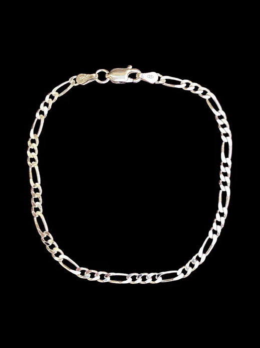 3MM Sterling Silver Figaro Bracelet with Italian-inspired links and secure clasp.