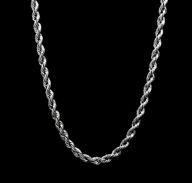 Rope Chain Necklace in stainless steel with twisted-link design.