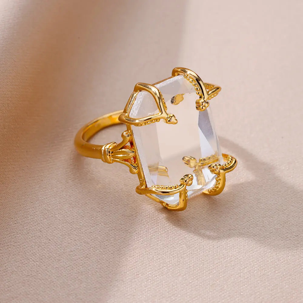 Gold-Plated Zircon Square Ring Stainless Steel – Wrapped Fashion Ring 2025