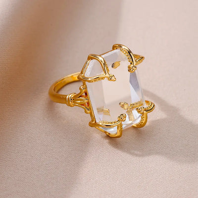 Gold-Plated Zircon Square Ring Stainless Steel – Wrapped Fashion Ring 2025