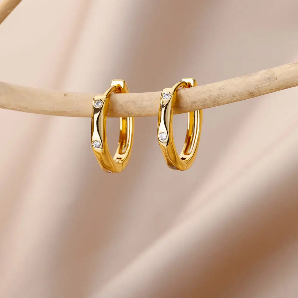 Stainless Steel Hoop Earrings For Women Gold Color Geometric Square Zircon Earring Female Wedding Aesthetic Jewerly Gift mujer