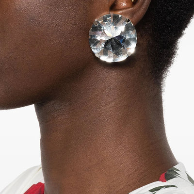 Pendientes Stonefans grandes y redondos con clip para las orejas, joyería sin perforaciones para mujer, pendientes de clip con cristales brillantes de diseñador, accesorios de boda