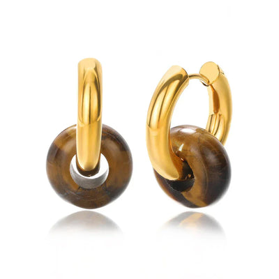 Natural Stone Drop Earrings for Women Stainless Steel Gold Color Opal Round Earrings Party Christmas Fashion Jewerly Gift Femme